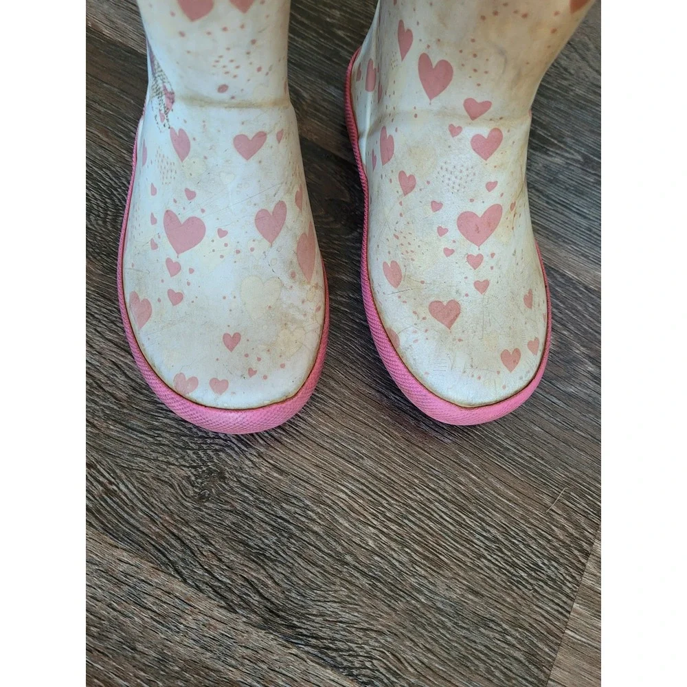 Hunter Kids First Classic Heart Print Rain Boots Pink Cream Toddler US 10 #6